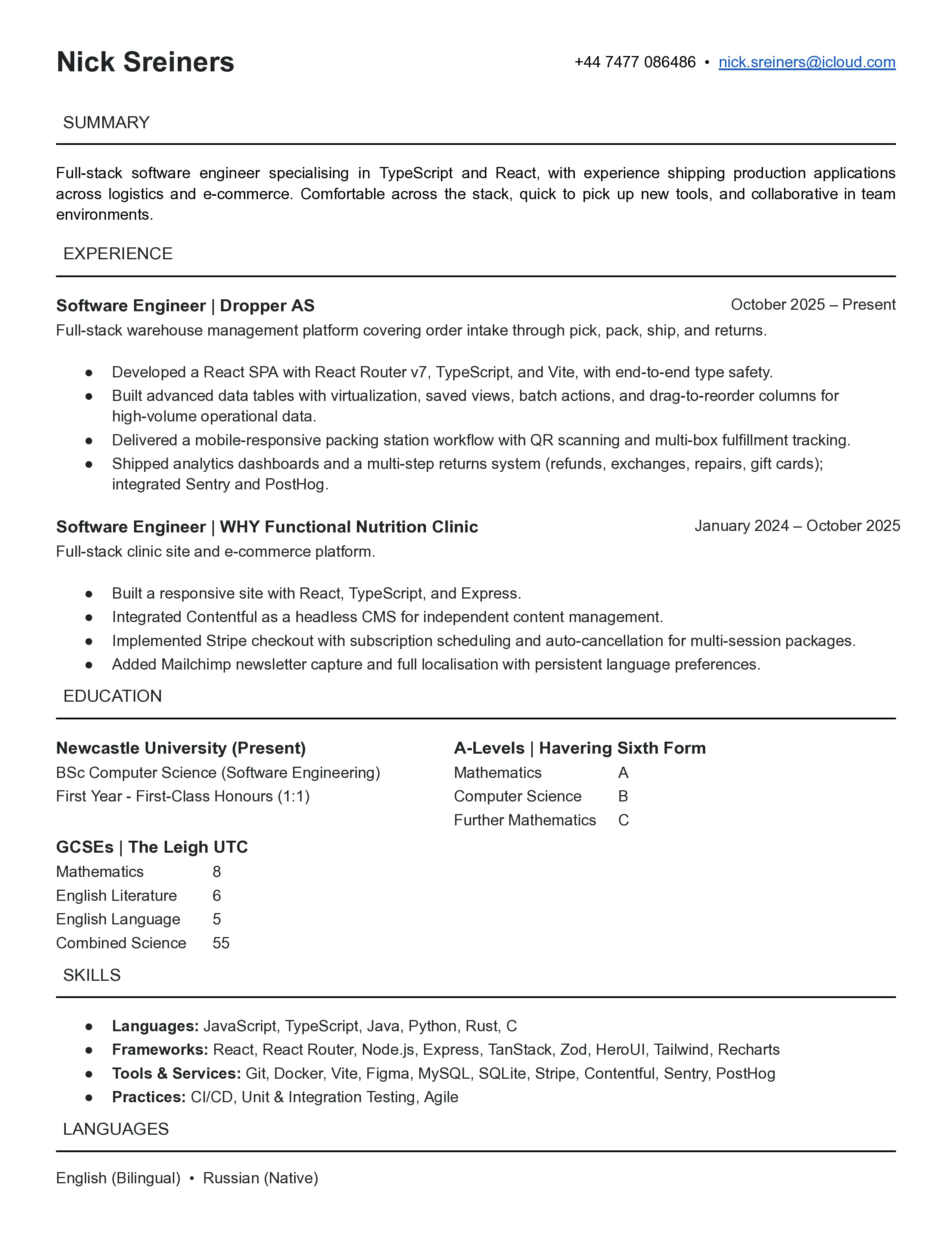 Preview of Nick Schreiner CV